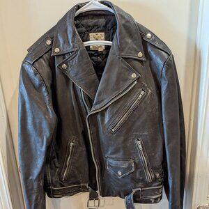 Vintage Black Leather Motorcycle Bomber Jacket XL